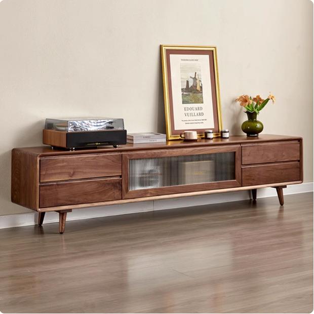 北欧简约黑胡桃木实木电视柜原木客厅樱桃木小户型简约储物视听柜