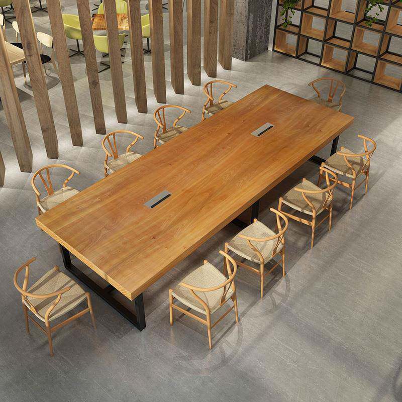 现代实木会议桌公司商务洽谈培训桌多人长方形电脑办公桌椅组合