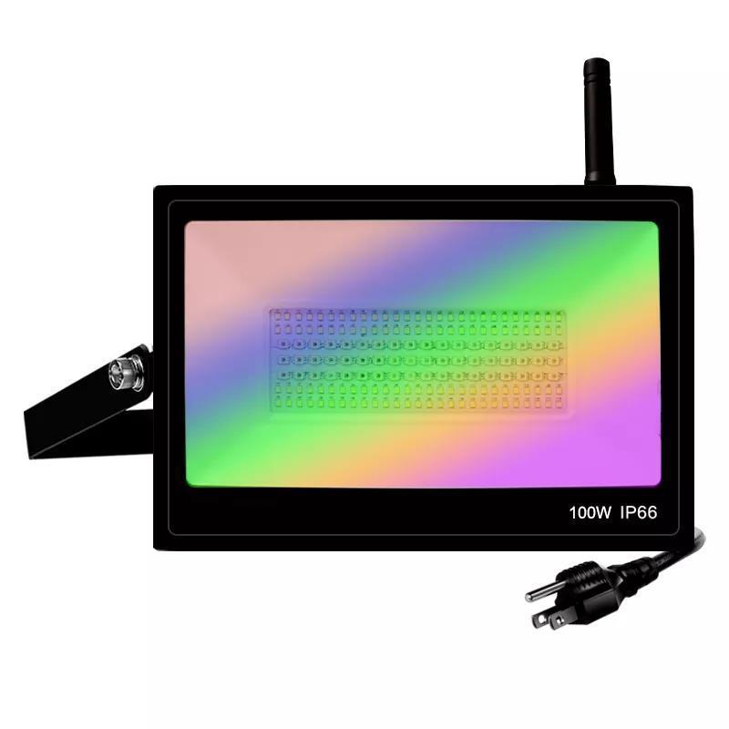 外贸新款100W智能投光灯APP遥控七彩RGB别墅花园氛围泛光灯
