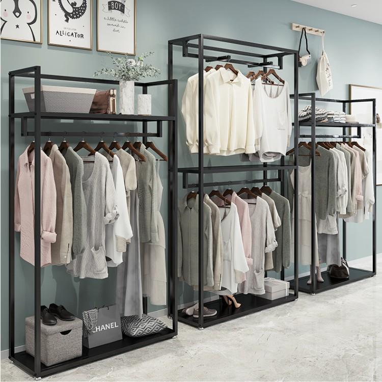 服装店挂衣架展示架落地式女装店双层高柜货架铁艺中岛架衣服架子