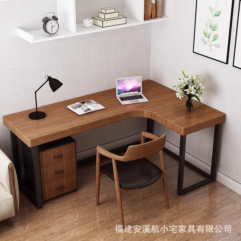 实木拐角书桌转角书桌转角桌L型书桌铁艺台式电脑办公桌书桌墙角