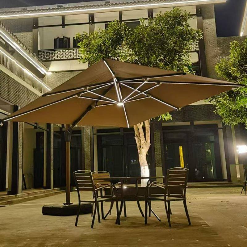 户外遮阳伞庭院伞露天阳台别墅花园大太阳伞LED灯室外摆摊罗马伞