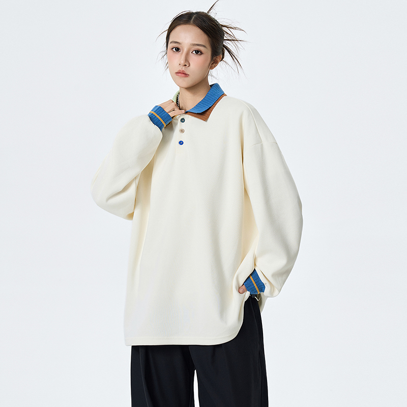 2025新款美式复古撞色拼接长袖T恤男春秋款潮牌宽松卫衣男女