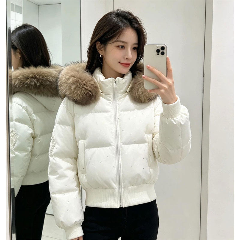 连帽大毛领拉链外套罗纹收口下摆侧插口袋女2026冬季新款短款棉服