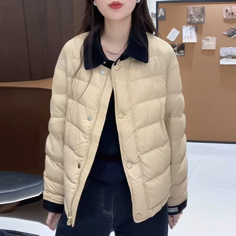 韩版小香风翻领拼接撞色羽绒棉服女2025秋冬新款百搭显瘦棉衣外套