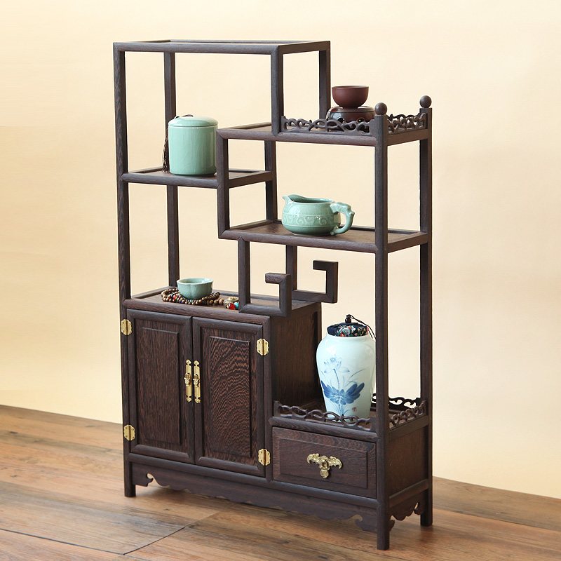 鸡翅木小博古架实木中式摆件架茶叶收纳柜茶具展示柜茶架子