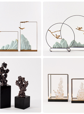 新中式假山软装摆件太湖石书房茶室玄关客厅酒店售楼处装饰品