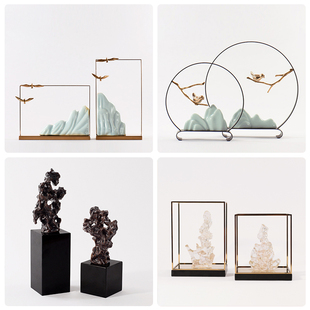 新中式假山软装摆件太湖石书房茶室玄关客厅酒店售楼处装饰品