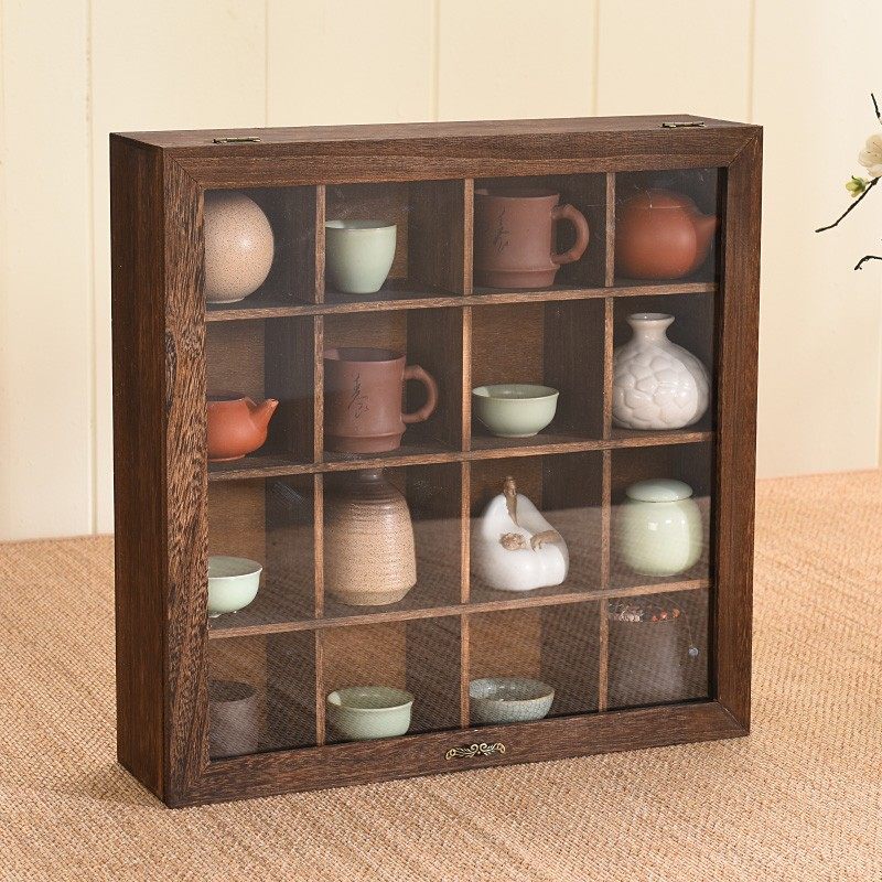 实木防尘展示柜桌面收纳盒透明玻璃摆件柜首饰储存格子柜小茶具柜,收纳整理,桌面收纳盒,淘宝优惠券,粉丝福利购,淘宝优惠卷