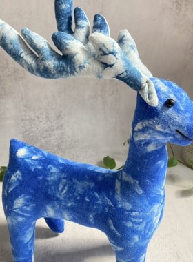 云南民族风手工扎染梅花鹿蓝染摆件家居装饰创意可爱温顺鹿