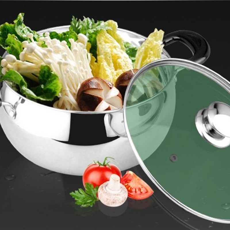 304不锈钢锅明珠奶锅辅食锅煮面小火锅双耳单底20cm家用双柄汤锅
