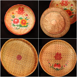 潮汕嫁娶竹箶婚庆用品结婚出花园手工竹箶竹匾箶簸箕圆形家用