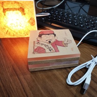 睡眠小夜灯房间简约氛围灯励志小财神USB发光相框摆件ns