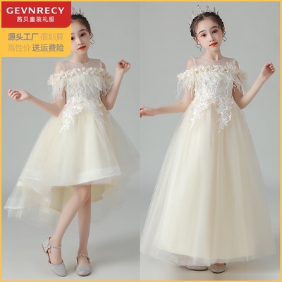 女童礼服洋气儿童主持钢琴走秀婚纱花童表演服女孩蓬蓬公主裙170