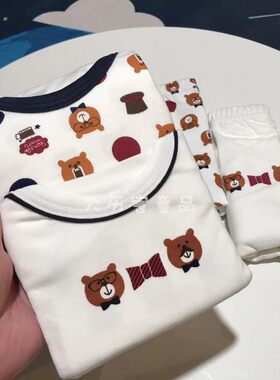 日系男女儿童居家服宝宝加厚秋冬打底衫纯棉条纹碎花小车睡衣套装