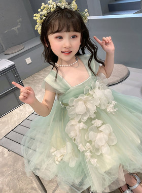 女童洋装夏装2023新款小女孩韩版吊带裙洋派仙女网纱公主裙子