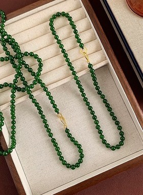 多种戴法天然绿玉髓项链配饰高级感中式显白长款国风打结轻奢颈链