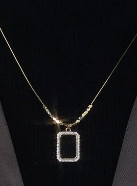 高级感镶钻方牌秋冬气质毛衣链2024年新款卫衣链轻奢小众百搭项链