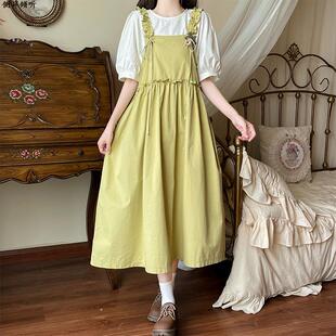 高中女生甜美背带裙套装裙夏宽松时尚初中学生潮流休闲背带连衣裙