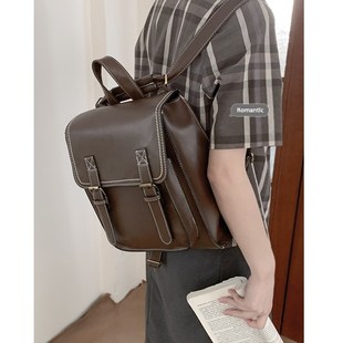 复古学院风双肩包包女2023新款潮时尚大容量学生书包出游通勤背包