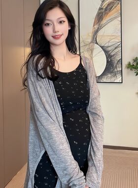 孕妇碎花吊带连衣裙外穿打底裙渡假裙慵懒风防晒开衫小个子两件套