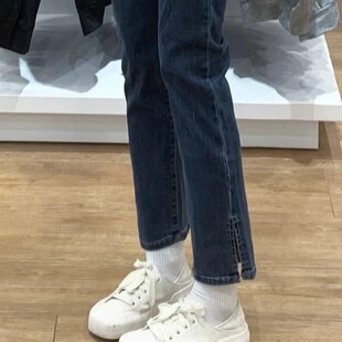 孕妇裤子春秋款外穿开叉牛仔裤孕早期秋装大码直筒打底长裤女秋季