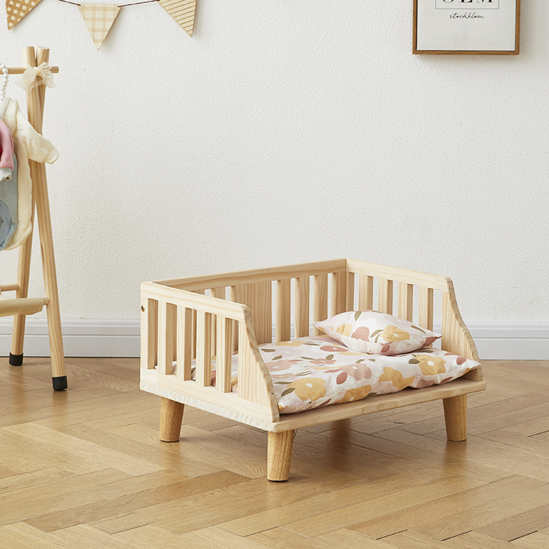 网红猫狗床实木睡觉狗窝宠物小床四季通用可拆洗床垫木制离地狗床