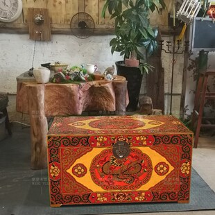 经济型仿古简易收纳茶几藏式彩绘创意箱子客厅家具储物个性小桌子