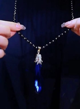 韩国复古长款蓝色水滴毛衣链女网红时尚民族风吊坠气质百搭配饰