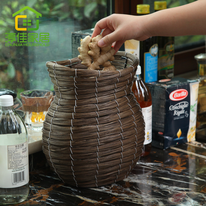 收纳筐藤编蔬菜收纳篮木条扎编收纳桶葱姜蒜收纳篮淳佳牌