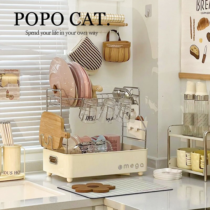 奶油风碗架多功能碗碟收纳架沥水架新款厨房筷子筒餐具收纳