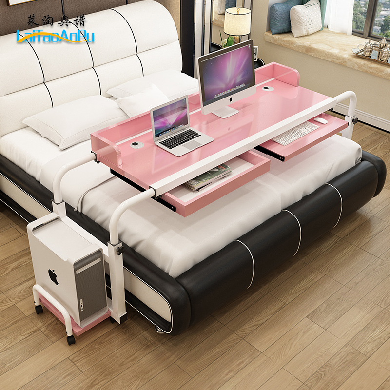 懒人移动双人伸缩跨床台式电脑桌家用办公升降床上桌子