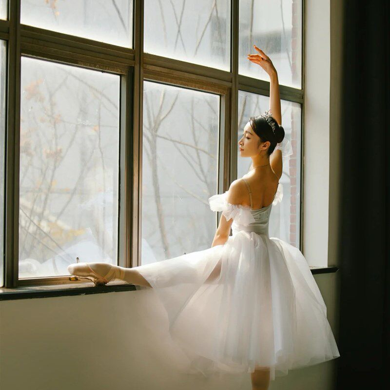 芭蕾舞裙演出白色成人比赛专业舞蹈纱裙篷篷裙仙女长裙芭蕾演出服