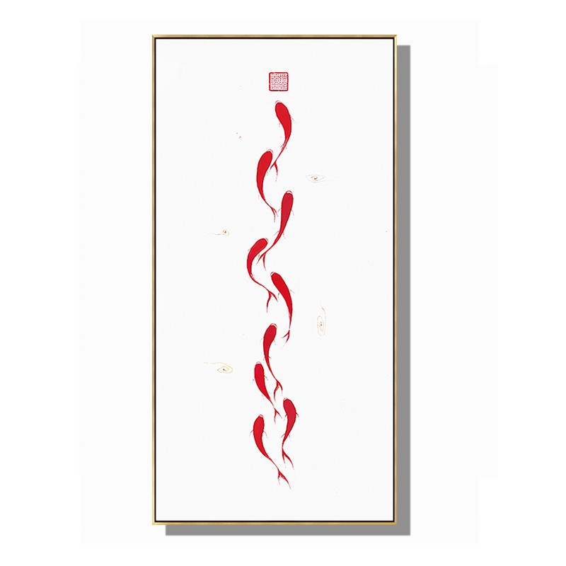玄关装饰画九鱼图新中式挂画大堂客厅酒店公寓走廊楼梯背景墙壁画图片