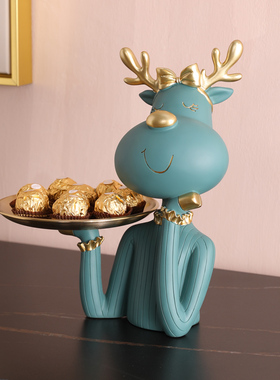 钥匙收纳托盘网红家居客厅房间鹿摆件花艺插花创意玄关轻奢装饰品