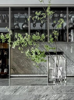 现轻奢银色金属花瓶样板间餐桌水吧台中岛台落地花器吊钟花插