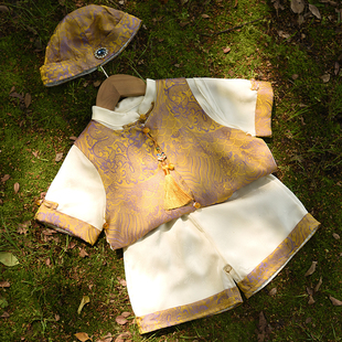 周岁礼服中式男宝夏装抓周唐装男童一岁高端洋气冠衣汉服套装夏季