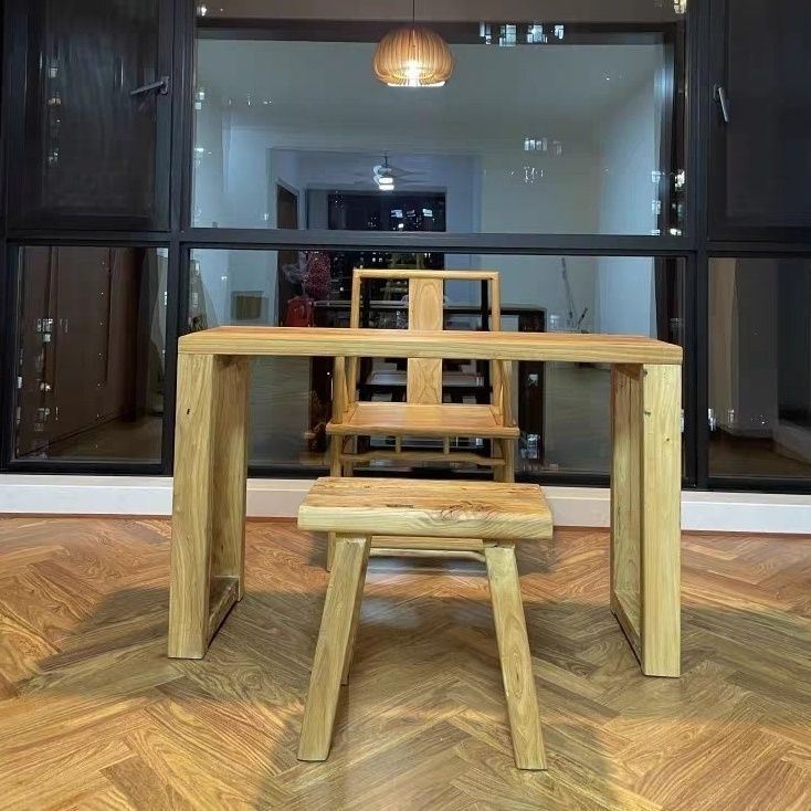 实木吧台桌靠墙简约书桌长条桌案榆木风化茶桌供桌长方形民宿餐桌