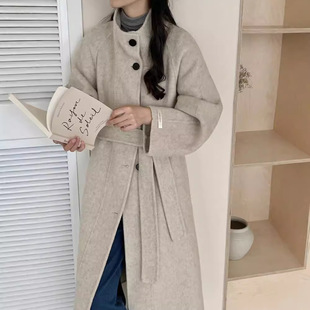 高级感立领双面羊绒大衣女中长款秋冬新款韩版宽松加厚羊毛外套