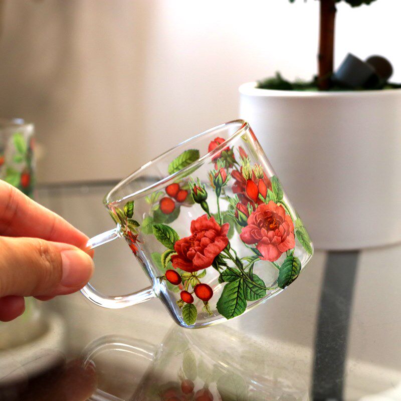 爆冷 繁花韩玻式璃小酒杯清酒杯 耐款耐热多用把手 - 实物图