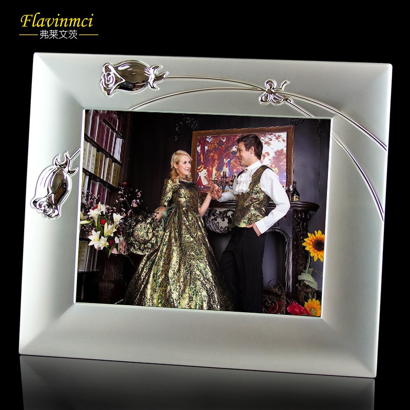 弗莱文茨可定制logo金属10寸相框欧式相架长方型摆台相框横竖可挂