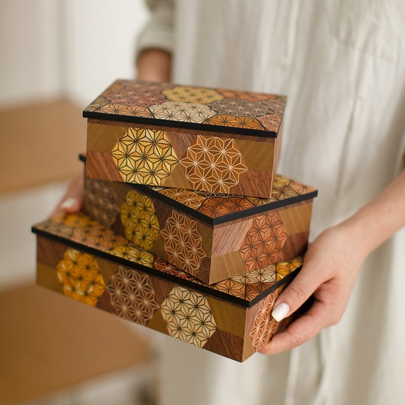 寄木细工木制首饰盒日式复古文玩收纳盒首饰收纳创意礼物