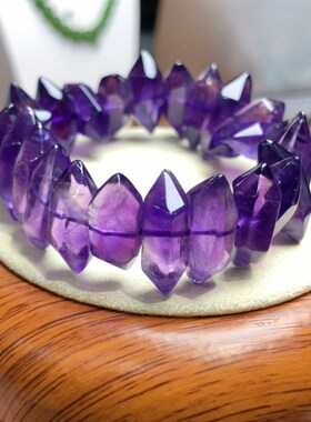 P595 天然乌拉圭紫水晶随行单圈手链11-15mm双尖原石水晶手串首饰