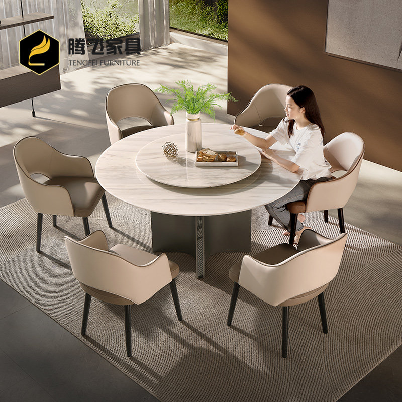 轻奢意式简约圆桌高端天然大理石圆形家用网红别墅圆桌带转盘饭桌,住宅家具,大理石餐桌,淘宝优惠券,粉丝福利购,淘宝优惠卷