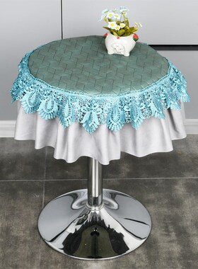 欧式圆形圆桌科技布橘色蕾丝盖巾餐桌布台布通用防尘蓝色盖布定制