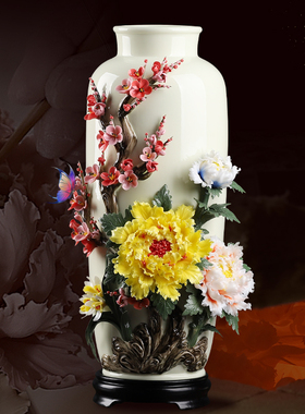 东方泥土新中式陶瓷花古典花瓶摆件客厅博古架轻奢装饰