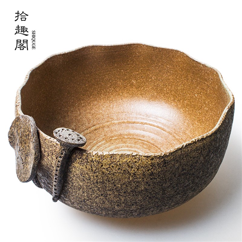 纯手工粗陶茶洗复古陶瓷杯洗水培植物花盆茶渣桶笔洗功夫茶配件大