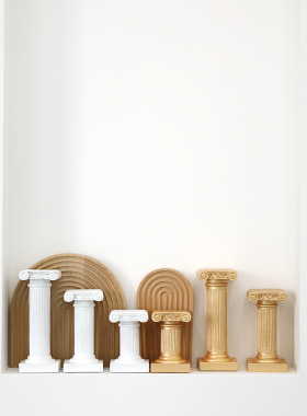 欧式风格复古烛台摆件 香槟色罗马柱拍照道具 橱窗布置展示装饰品