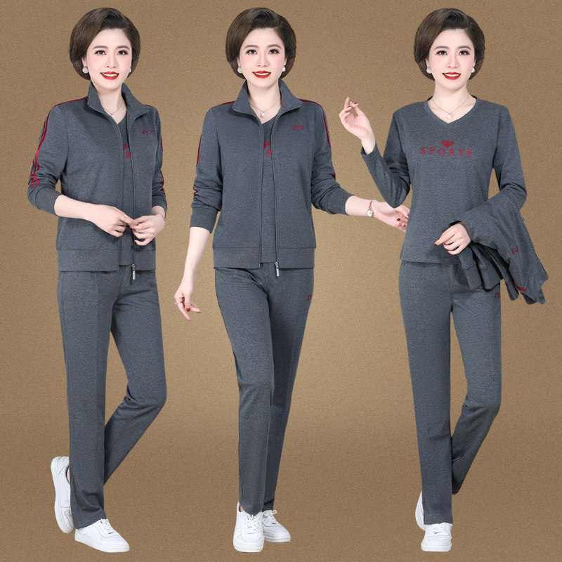 妈妈装2021新款春秋装加肥加大码中老年人运动服套装中年妇女夏装