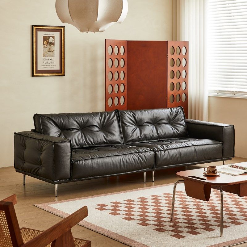 木陌法式复古油蜡真皮直排沙发包中古豪斯客厅羽绒三人位头层牛皮,住宅家具,皮艺沙发,淘宝优惠券,粉丝福利购,淘宝优惠卷